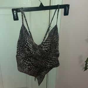 snake print black and beige top, adjustable on the back